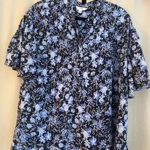 Blue Floral Flowy Blouse